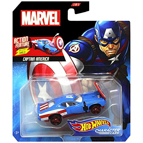 HW Character Cars Marvel Captain America with Flip Up Shield Action Feature