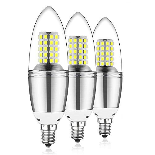 12W LED Bulbs,E12 LED Candelabra Light Bulbs 100 Watt Equivalent, 1000lm, Daylight White 6000K LED Chandelier Bulbs, Decorative Candle Base E12 Non-Dimmable LED Lamp, Pack of 3