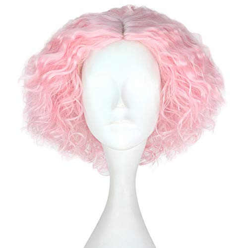 iCos Synthetic Short Kinky Curly Hair Men Boy Center Party Cosplay Costume Wig Halloween Party Pink