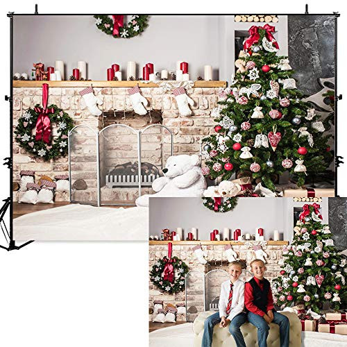 Dobeans 7x5ft Christmas Fireplace Backdrops for Photography Winter Christmas Tree Photo Backdrop Kids Adults Family Party Background for Photography Indoor Christmas Photo Booth Props