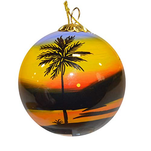 Art Studio Company Hand Painted Glass Christmas Ornament - Sunset Palm Trees and Seagulls Florida Art Studio Company Hand Painted Glass Christmas Ornament - Sunset Palm Trees and Seagulls Florida