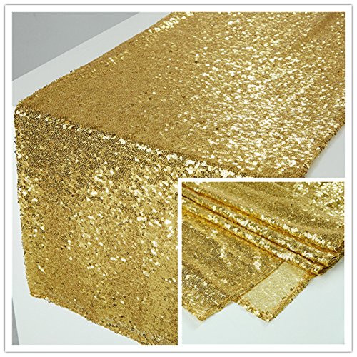 Zdada Showers Sequin Tablerunner Thanksgiving Day Sparkly Table Linens-Gold 12"x108"