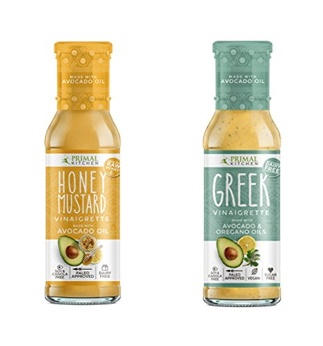 Primal Kitchen  Honey Mustard and Greek Vinaigrette Dressings Combo Pack Made with Avocado Oil   Organic Ingredients  Vegan   Paleo Approved 8 Ounce Combo