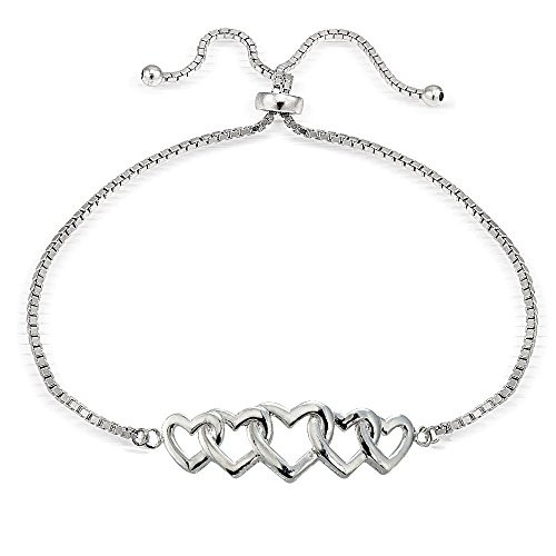 Hoops   Loops Sterling Silver Intertwining Hearts Polished Adjustable Bracelet