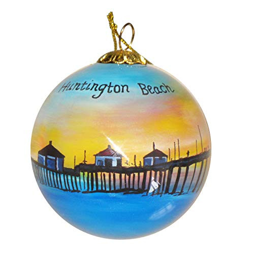 Art Studio Company Hand Painted Glass Christmas Ornament - Huntington Beach Pier at Night Art Studio Company Hand Painted Glass Christmas Ornament - Huntington Beach Pier at Night