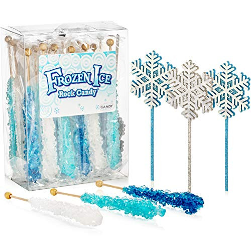 Frozen Ice Rock Candy Sticks - 18 Individually Wrapped Rock Candy on a Stick 3 Wands - Includes How to Build a Candy Buffet Table Guide