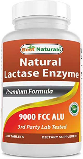 Best Naturals Lactose Intolerance Relief Tablets with Natural Lactase Enzyme Fast Acting High Potency Lactase 9000 FCC ALU 180 Count