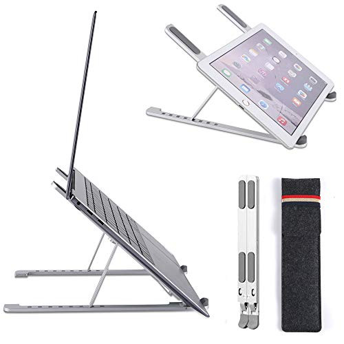 FOH Laptop Stand Aluminum Portable Laptop Computer Stand for Desk 8 Leavel Height Adjustable Cooling Notebook Tablet Holder Riser Mount for MacBook Air Pro Dell Lenovo HP More 10-17_3 Laptops