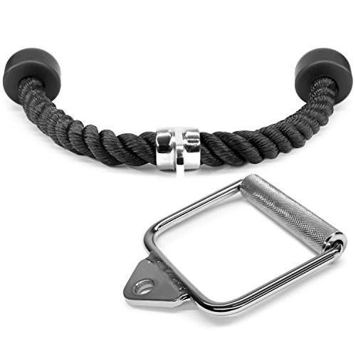 Yes4All Combo Tricep Rope   Single D-Handle for Cable Machine  Chrome D-Handle Cable Attachment  Tricep Rope Pull Down