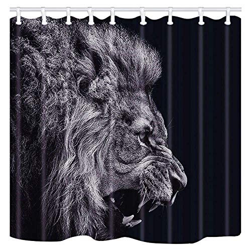 Shocur Lion Shower Curtain King of Tropical Forest Animals in Africa 69 x 70 Inches Man Theme Bath Curtain Polyester Fabric Bathroom Decor Set with 12 Hooks
