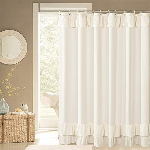 YOSTEV Ivory Ruffle Shower Curtain Farmhouse Fabric Cloth Shower Curtains for Bathroom 72x84 InchesLong Size