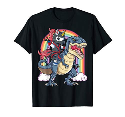 Ninja Unicorn Riding Dinosaur T rex Shirt Boys Girls Kids