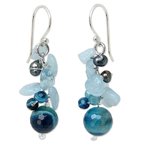 NOVICA Multi-gem Dyed Cultured Freshwater Pearl Sterling Silver Beaded Dangle Earrings Azure Love NOVICA Multi-gem Dyed Cultured Freshwater Pearl Sterling Silver Beaded Dangle Earrings Azure Love