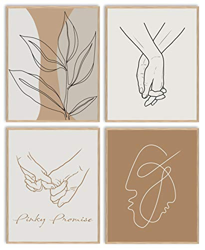 Printsmo Neutral Abstracts Line Art Print Set of 4 Modern Minimalist Art Prints for Home Decor Boho Earthtones Wall Decor Bohemian Poster Set 8x10 Inches Each Unframed