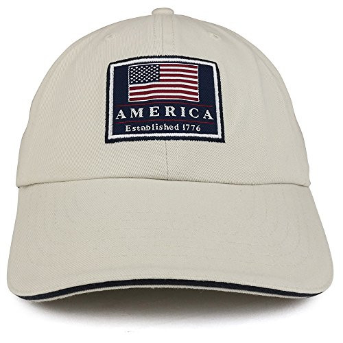Armycrew America Established 1776 Embroidered Cotton Washed Twill Baseball Cap - Stone