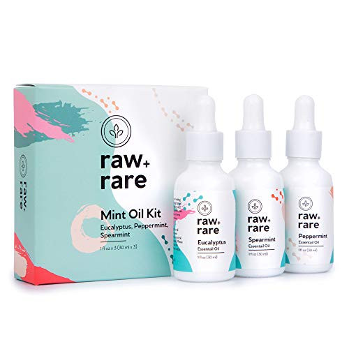Mint Oils Kit - Peppermint Essential Oil Eucalyptus Essential Oil and Spearmint Essential Oil For Diffuser Aromatherapy 1 oz Each Bottle by Raw Plus Rare