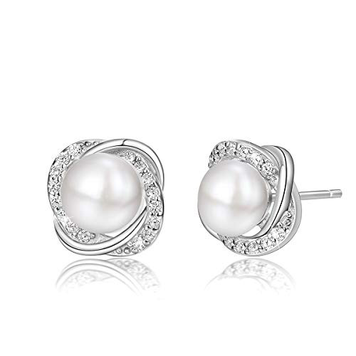 PEARLOVE Pearl Earrings for Women 6MM 925 Sterling Silver Pearl Stud Earrings Gift for Women With Gifts Packing