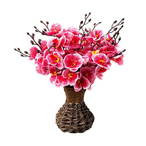 Artificial Orchid Silk Phalaenopsis Flower Arrangement with Handmade Vase for Home Kitchen or Office Decoration ?Red Orchids? Artificial Orchid Silk Phalaenopsis Flower Arrangement with Handmade Vase for Home Kitchen or Office Decoration ?Red Orchids?