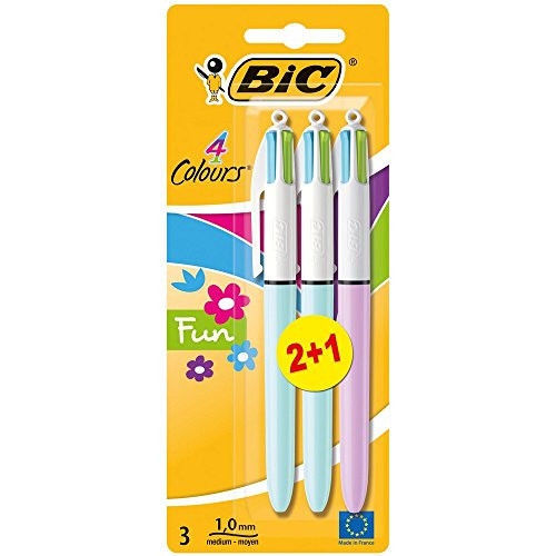 BIC 4 Colours Fun Retractable Ballpoint Pens - Pack of 2  1 3 Total - Medium Point 1_0 mm - Assorted Fashion Body Colours
