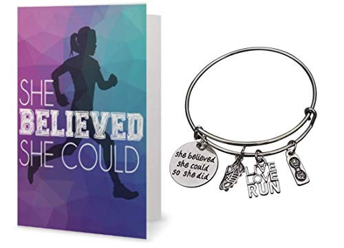 Runner Bracelet   Card Gift Set Runner She Believed She Could So She Did Charm Bangle Bracelet Runner Gift