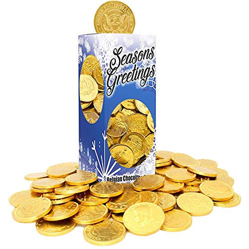 Seasons Greetings Chocolate Gold Coins Nut-Free Belgian Milk Chocolate Coins 1LB OU-D Kosher Gelt Single Seasons Greetings Chocolate Gold Coins Nut-Free Belgian Milk Chocolate Coins 1LB OU-D Kosher Gelt Single