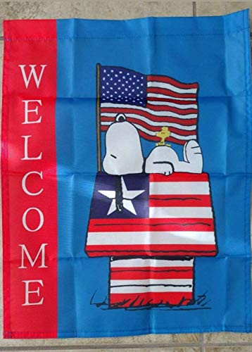 Snoopy Peanuts Welcome Patriotic American Flag 14x18 inches Garden Flag