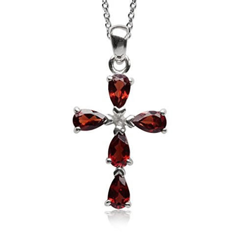 Silvershake 1_4ct_ Natural Garnet White Gold Plated 925 Sterling Silver Cross Pendant with 18 Inch Chain Necklace