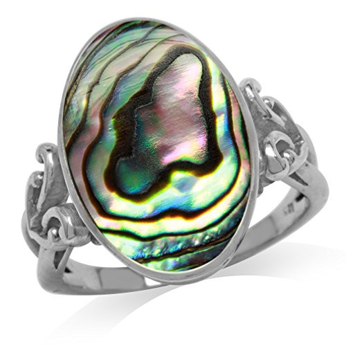 Silvershake Oval Shape Abalone Paua Shell Inlay 925 Sterling Silver Victorian Style Heart Knot Ring Size 6_5