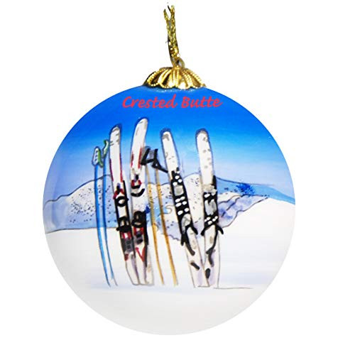 Art Studio Company Hand Painted Glass Christmas Ornament - Skis Poles in Snow Crested Butte Art Studio Company Hand Painted Glass Christmas Ornament - Skis Poles in Snow Crested Butte