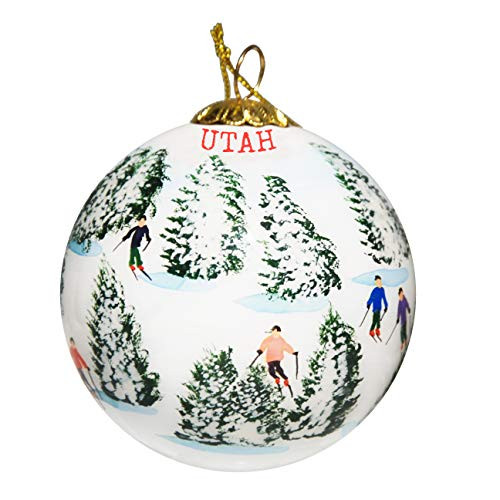 Art Studio Company Hand Painted Glass Christmas Ornament - Skiing The Glades Utah Art Studio Company Hand Painted Glass Christmas Ornament - Skiing The Glades Utah