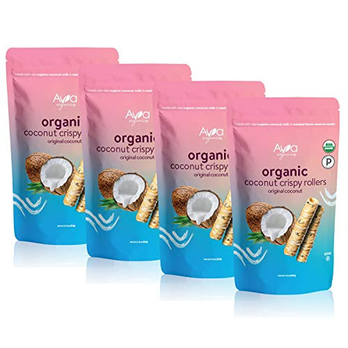Ava Organics - Coconut Crispy Rollers - Original Coconut - Gluten Free - Baked Snack - Crispy and Sweet - 2_82 oz Pack of 4 Ava Organics - Coconut Crispy Rollers - Original Coconut - Gluten Free - Baked Snack - Crispy and Sweet - 2_82 oz Pack of 4
