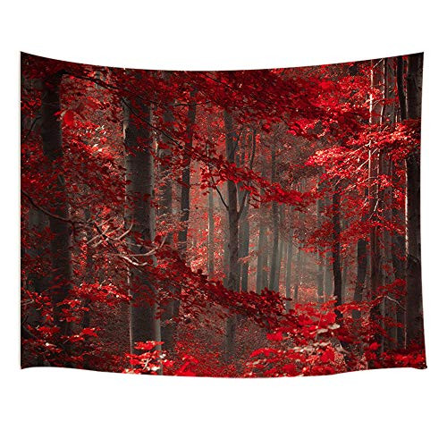 JAWO Natural Landscape Decor Tapestry Wall Hanging Autumn Fall Maple Forest with Red Leaves Polyester Fabric Wall Tapestry for Home Living Room Bedroom Dorm Decor 80W X 60L Inches