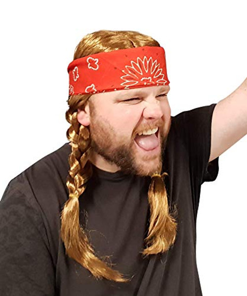 Willie Braided Wig with Cowboy Red Bandana - Hillbilly Country Red Neck Hippie Costume Willie Braided Wig with Cowboy Red Bandana - Hillbilly Country Red Neck Hippie Costume