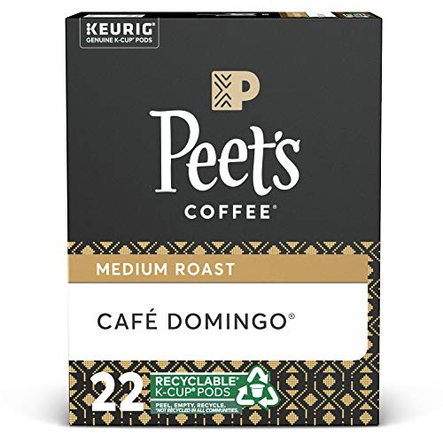 Peets Coffee Cafe Domingo Medium Roast 22 Count Single Serve K-Cup Coffee Pods for Keurig Coffee Maker