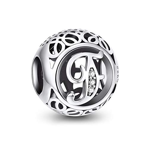 NINGAN F Letter Alphabet Charm 925 Sterling Silver A-Z Initial Beads Fits Europeans Bracelet and Necklace