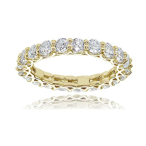 Hoops   Loops Yellow Gold Flashed Sterling Silver Cubic Zirconia 3mm Round-Cut Eternity Band Ring