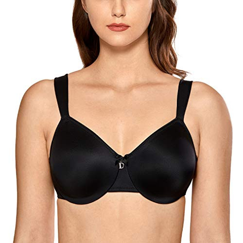 DELIMIRA Womens Smooth Unlined Full Coverage Underwire Plus Size Minimizer Bra Deep Black 38DD