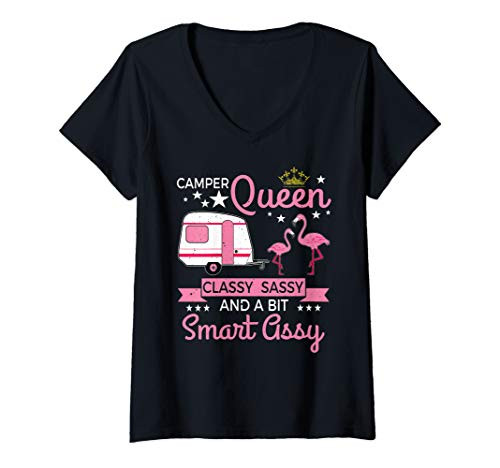 Womens Camper Queen Classy Sassy And A Bit Smart Assy - Cute V-Neck T-Shirt