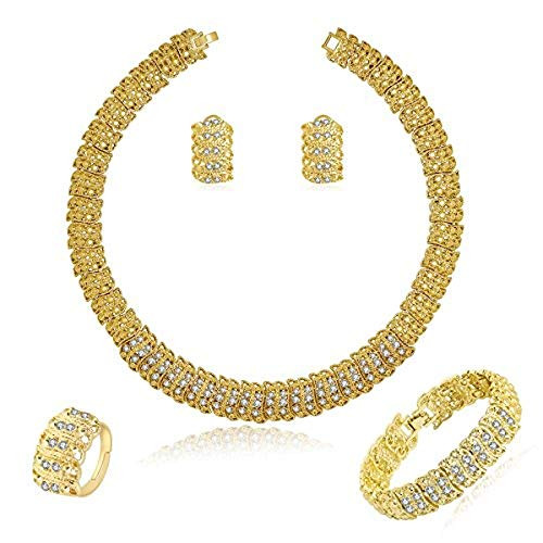 MOOCHI Women 18K Gold Plated Bling Wide Chain Necklace Rhinestone Costume Jewelry Sets Fashion Bracelet Earrings Ring Statement MOOCHI Women 18K Gold Plated Bling Wide Chain Necklace Rhinestone Costume Jewelry Sets Fashion Bracelet Earrings Ring Statement