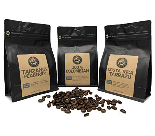 Air Roasted Coffee Sampler Costa Rica Tarrazu Tanzania Peaberry 100 Colombian Supremo 6oz  each Whole Bean Bags - Good As Gold Coffee Roasters