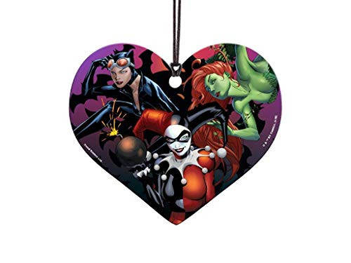 Trend Setters Harley Quinn  Poison Ivy  Catwoman  DC Comics Women  Heart Shaped Hanging Acrylic Collectible  Perfect for Gifting or Collecting