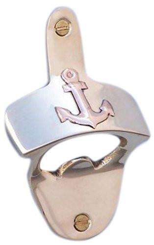 Hampton Nautical  Solid Brass Wall Mounted Anchor Bottle Opener, 3", Brass