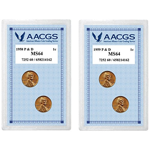 American Coin Treasures 1958 Lincoln Wheat Pennies P D Graded MS64 1959 Lincoln Memorial Pennies P D Graded MS64 American Coin Treasures 1958 Lincoln Wheat Pennies P D Graded MS64 1959 Lincoln Memorial Pennies P D Graded MS64