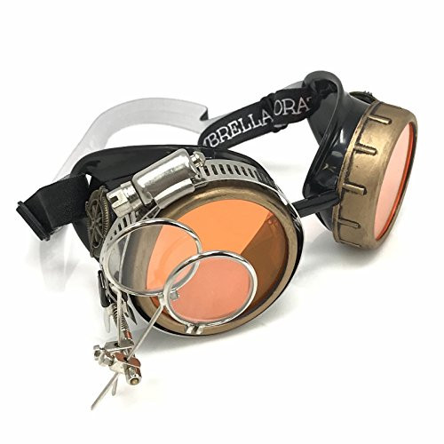 Steampunk Victorian Style Goggles with Compass Design Neon Orange Lenses   Ocular Loupe