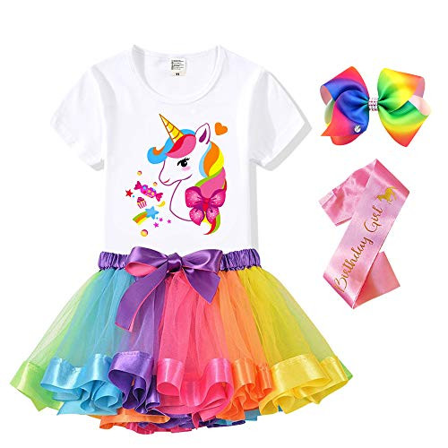 Tutu and Sian Unicorn Outfits for Girls - Headband T-Shirt Tutu Skirt Dress Unicorn Girl 4 4-5T