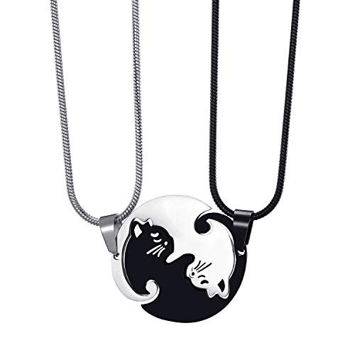 MOO LEE Stainless Steel Yin Yang Cat Couples Necklace BFF Necklace for 2 Friendship Pendant with 22 Inch Snake Chains MOO LEE Stainless Steel Yin Yang Cat Couples Necklace BFF Necklace for 2 Friendship Pendant with 22 Inch Snake Chains