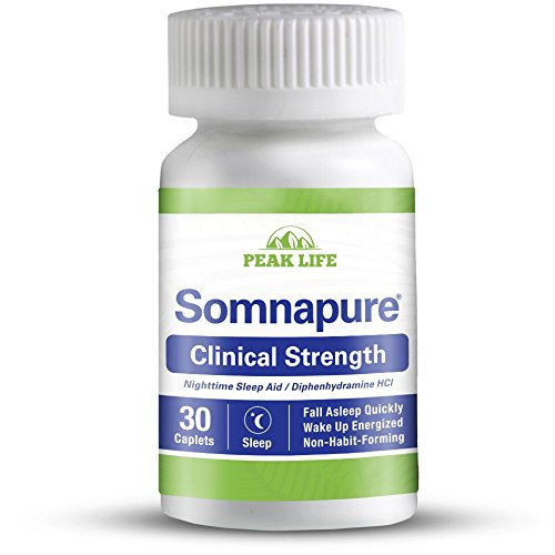 Somnapure Clinical Strength Sleep Aid, 1 Doctor-Recommended Sleeping Pill Ingredient, Fall Asleep Quickly, Non-Habit-Forming, Peak Life, 30 Count