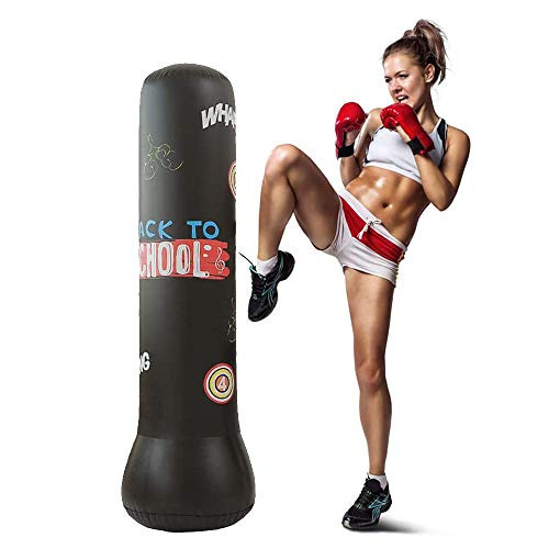 GEMGO Inflatable Kids Punching Bag Free Standing Boxing Bag for Immediate Bounce-Back for Practicing Karate Taekwondo and to Relieve Pent Up Energy Black 1_6m