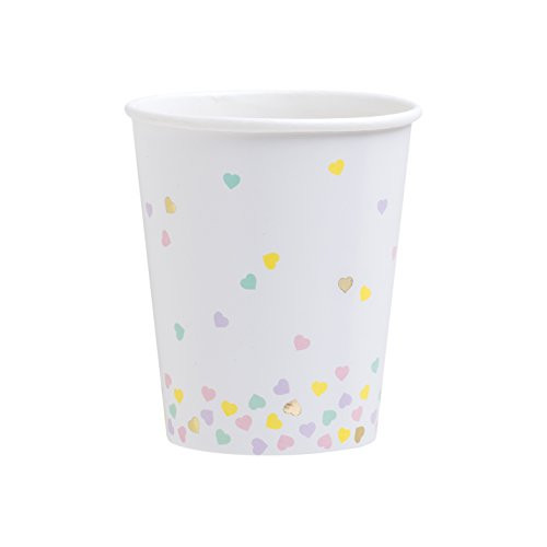 Fire and Creme Hearts Foiled Paper Party Cups Gold and Pastel Colors 9 ounce - Pack of 8