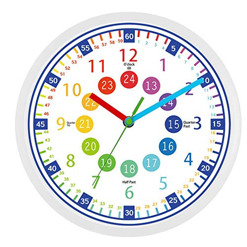 Telling Time Teaching Clock - 12 Inch Silent Wall ClockGreat Visual Learning Clock Time ResourcePerfect Educational Tool for Kids RoomHomeschool Classroom Teachers and Parents White B